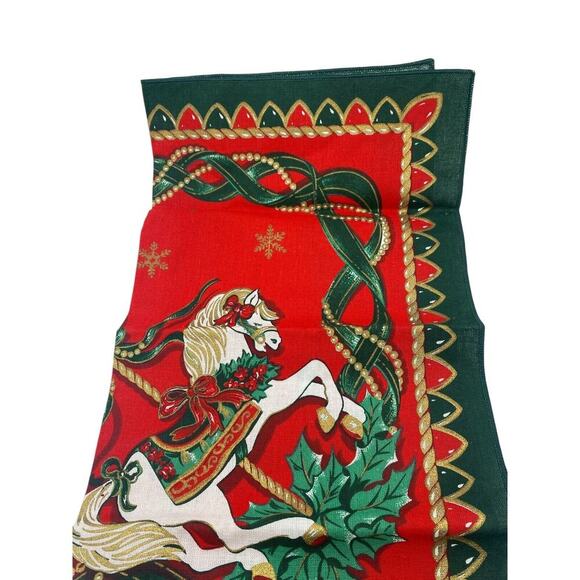 Vintage Christmas Napkins Set Lot 4 NEW Fabric Cloth Red Horse Carousel Cotton - Picture 7 of 9